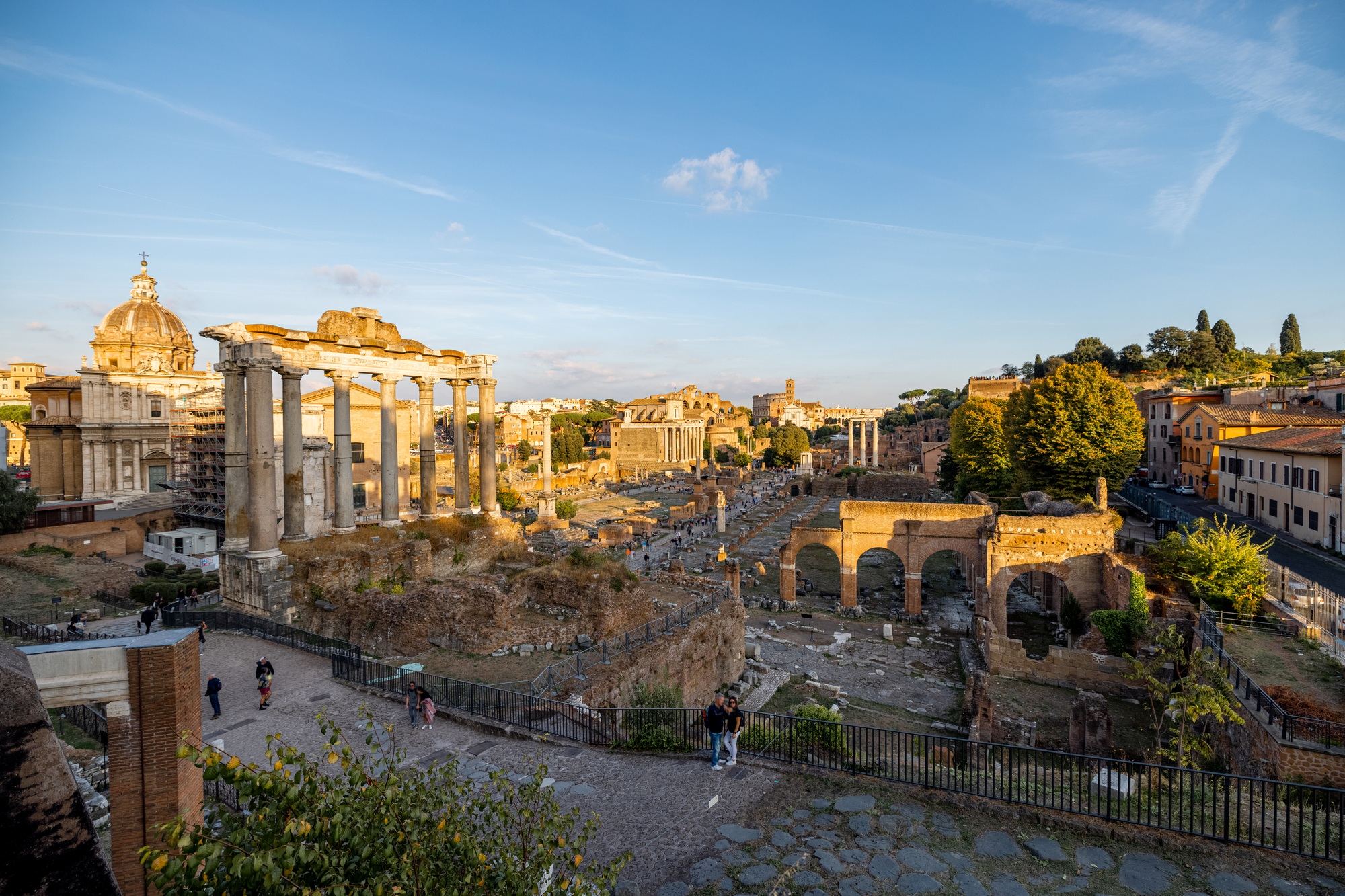 Ruins at Roman Forum in Rome on sunset